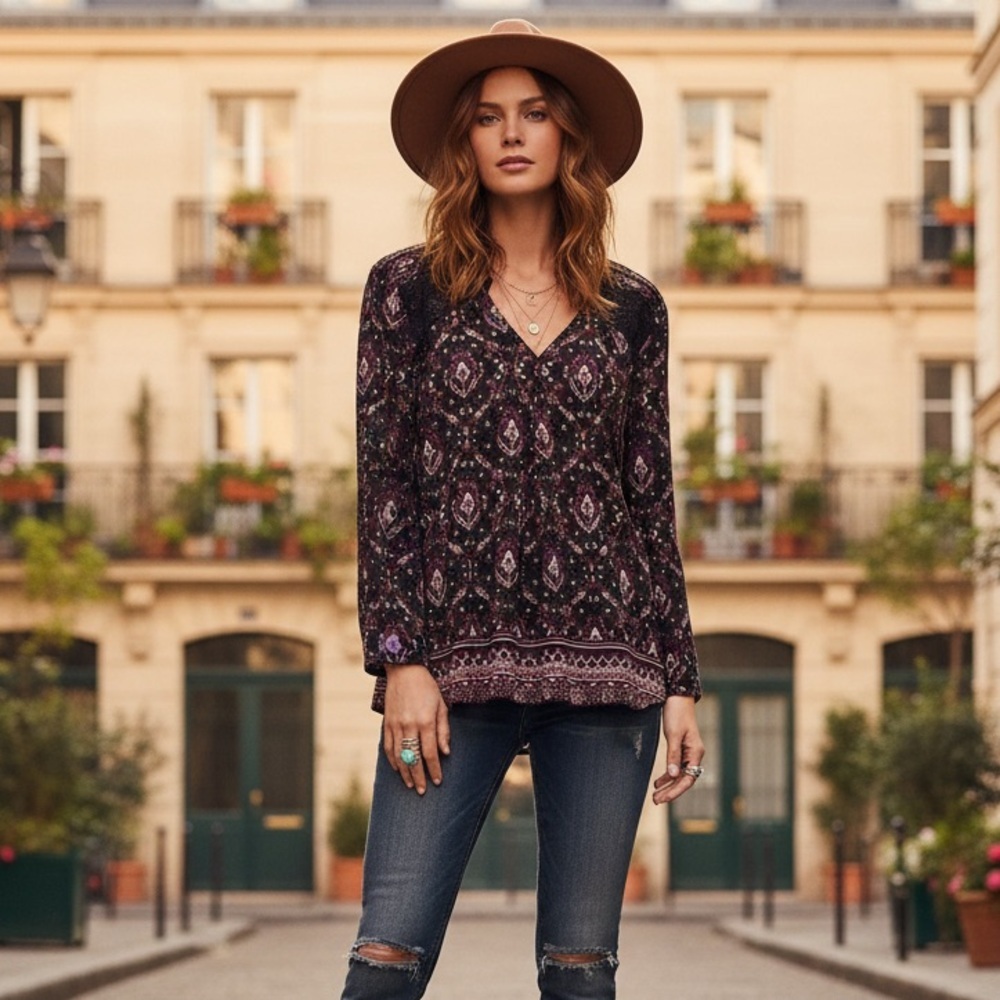 2/$30 Daniel Rainn Stitch Fix Caleena Black Floral Crochet Detail Blouse XS P